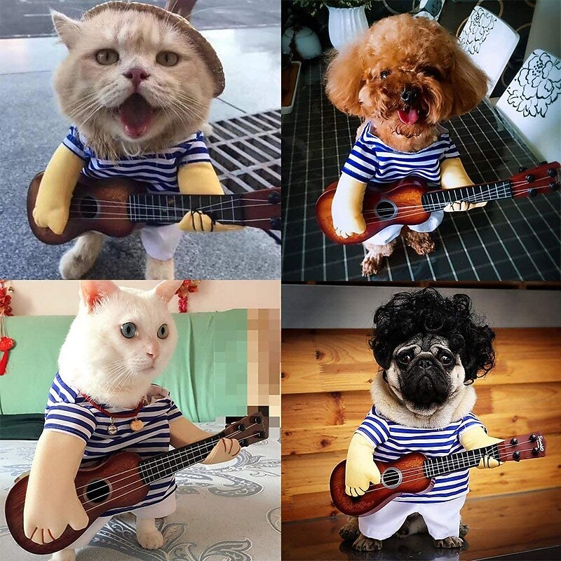 Rockstar Guitarist Pet Costume – Funny Dog & Cat Cosplay Outfit