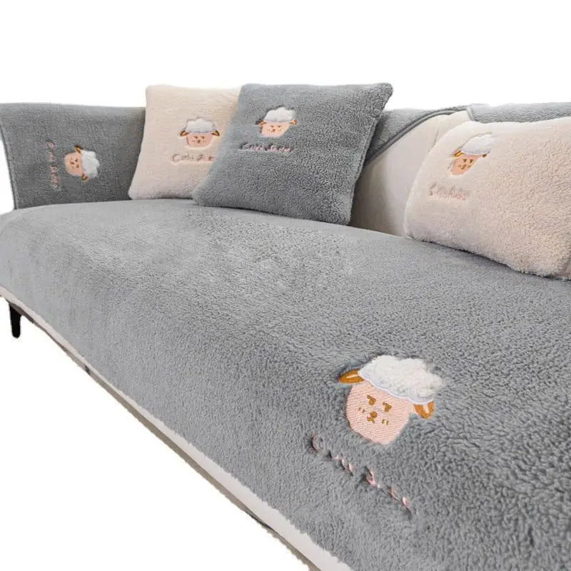 Cute Cartoon Lamb Velvet Sofa Cushion (1 Piece)
