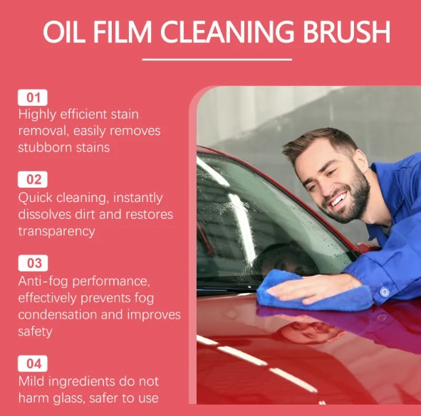 Car Window Glass Cleaner – Oil Film & Stain Remover with Brush