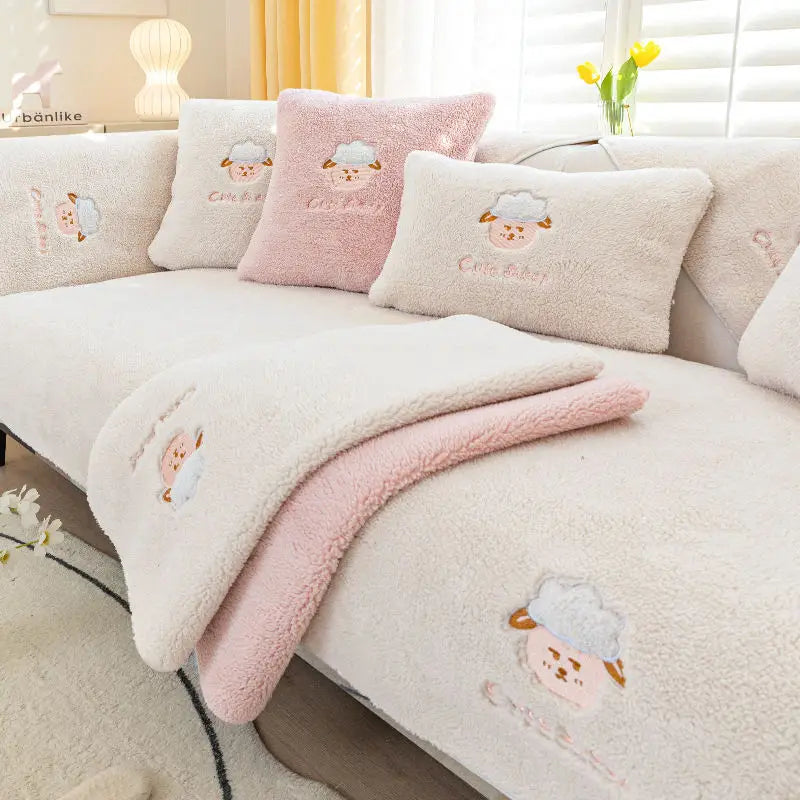Cute Cartoon Lamb Velvet Sofa Cushion (1 Piece)
