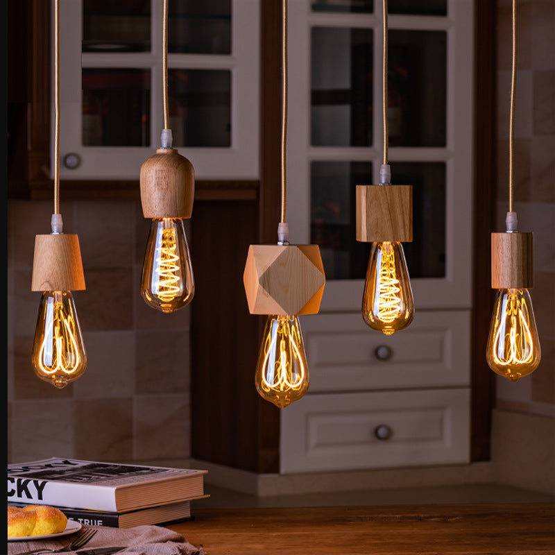 Wooden E27 Lamp Base with Switch for Night Light