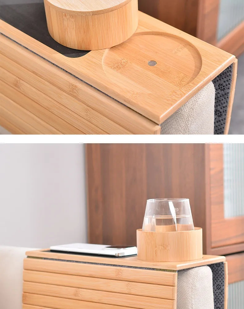Bamboo Sofa Armrest Tray – Foldable Snack & Drink Table