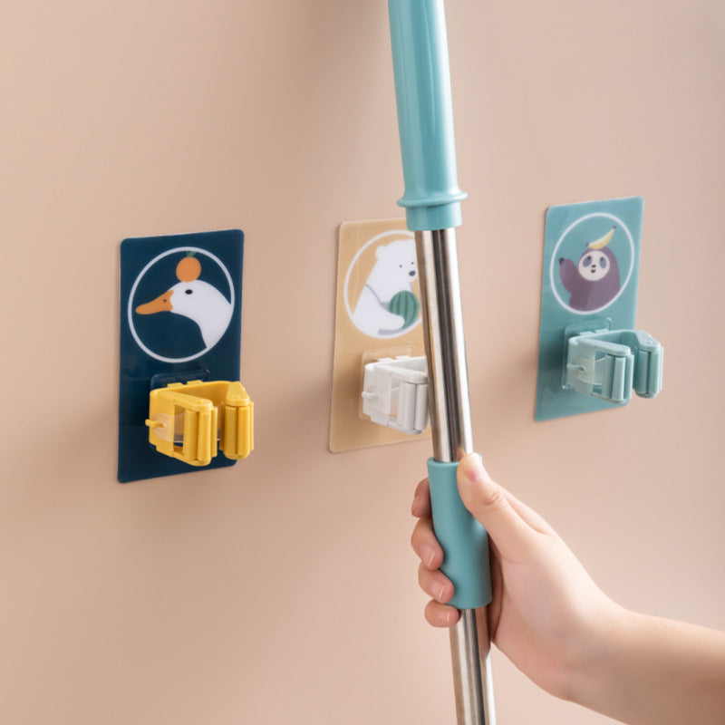 Strong Adhesive Mop Holder with Cartoon Design Hooks