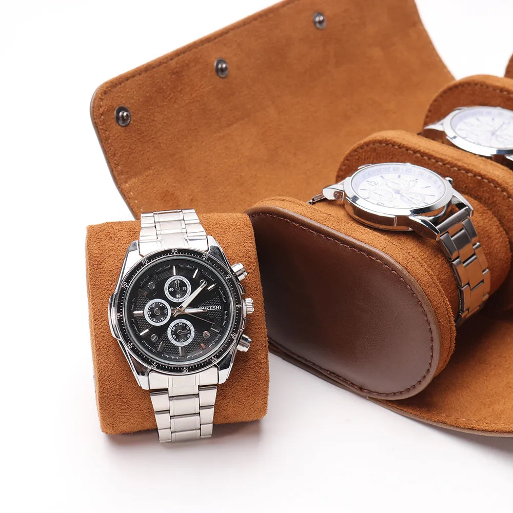 3-Slot Travel Watch Case – PU Leather Watch Storage Organizer