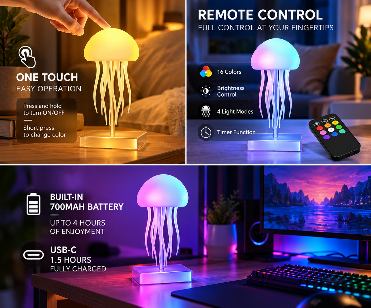 LED Jellyfish Mood Lamp – Color-Changing Ambient Light