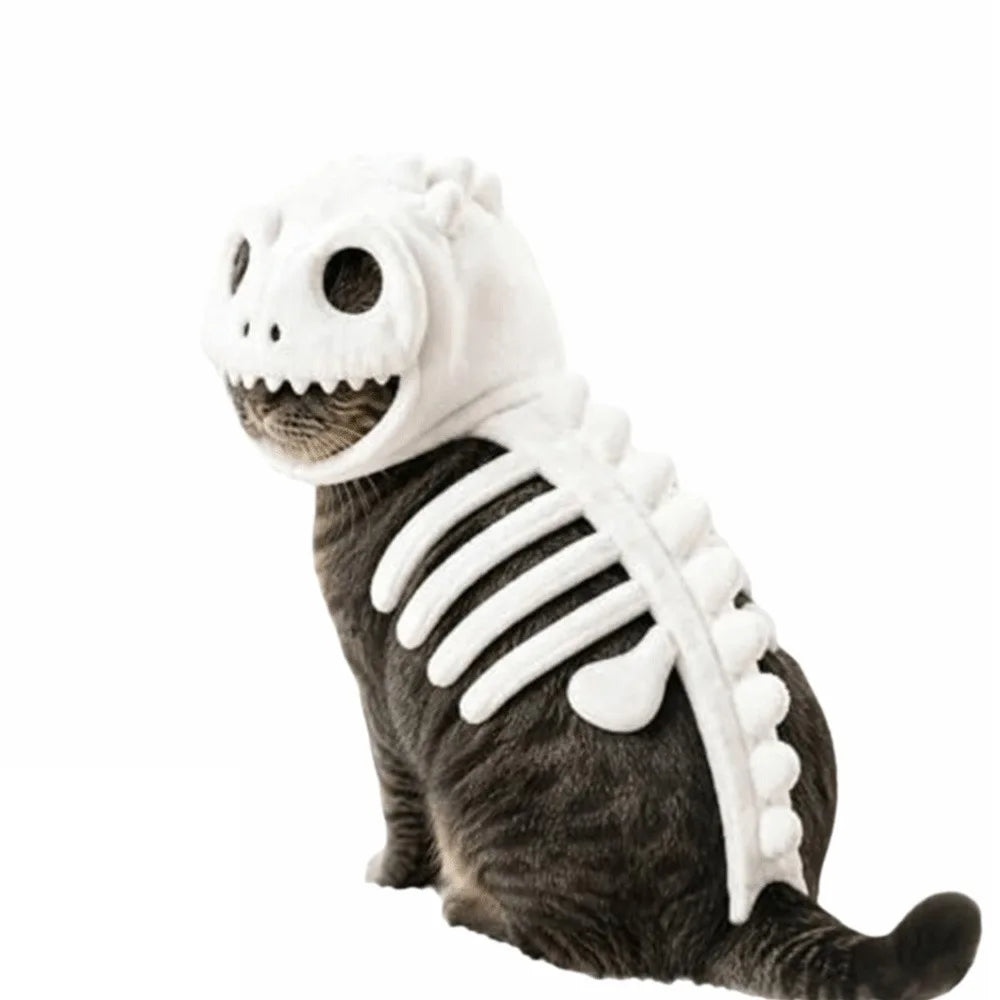 Glow-in-the-Dark Dinosaur Skeleton Pet Costume – Halloween Cat Outfit