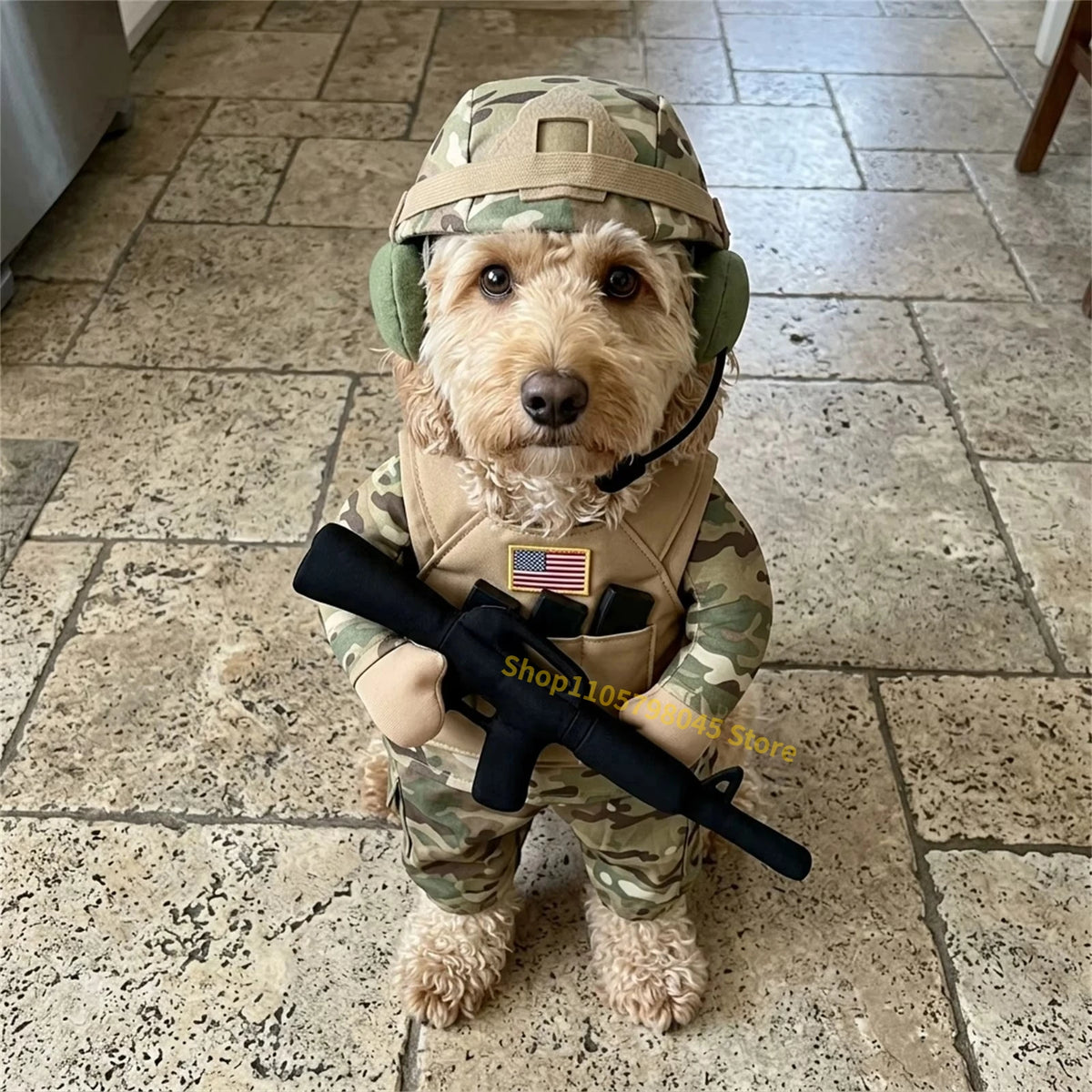 Camouflage Soldier Pet Costume – Halloween Dog Cosplay Set