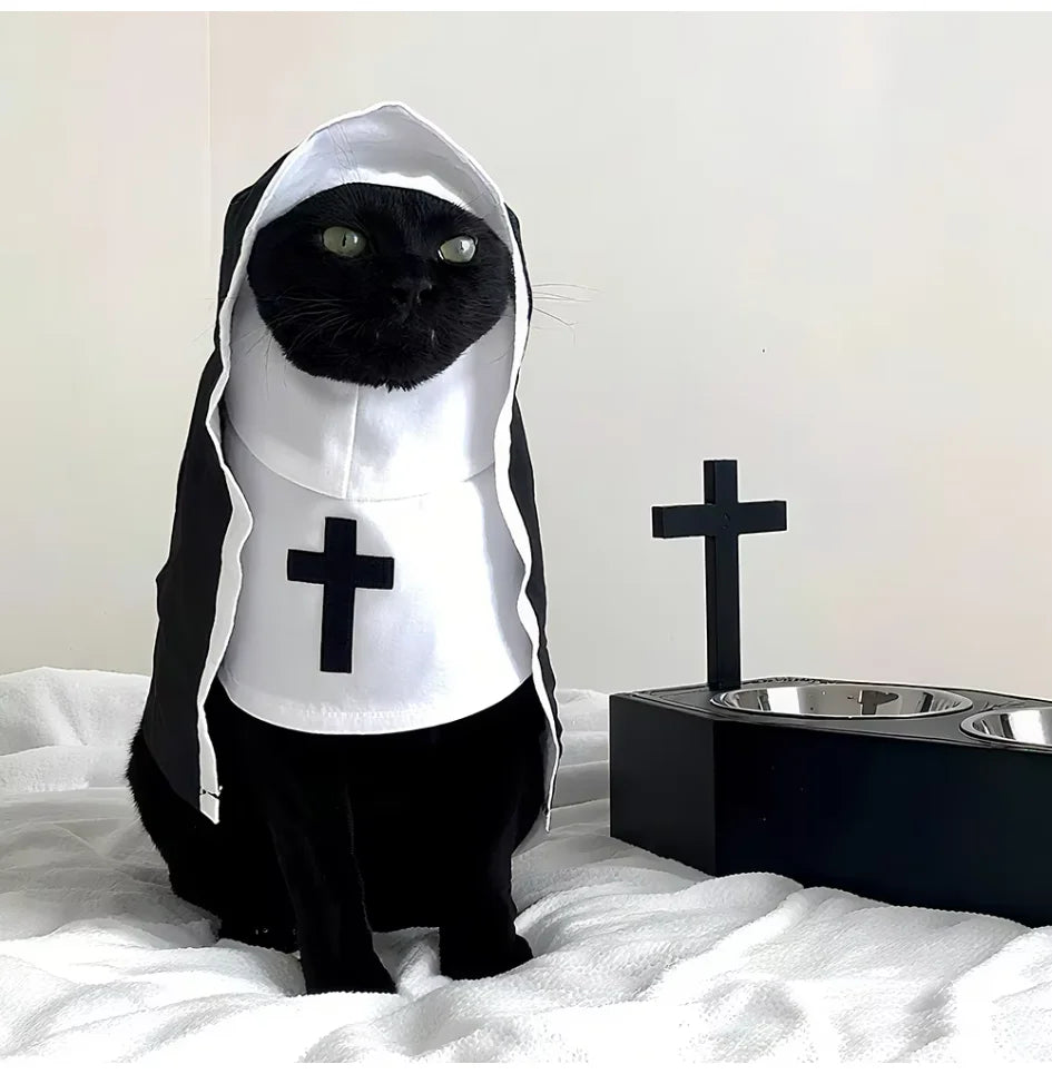 Funny Nun Pet Costume – Halloween Cat & Dog Cosplay Outfit