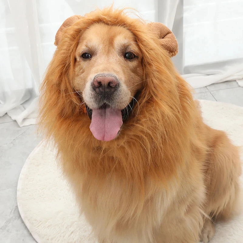 Realistic Lion Mane Pet Costume – Dog Cosplay Wig with Ears