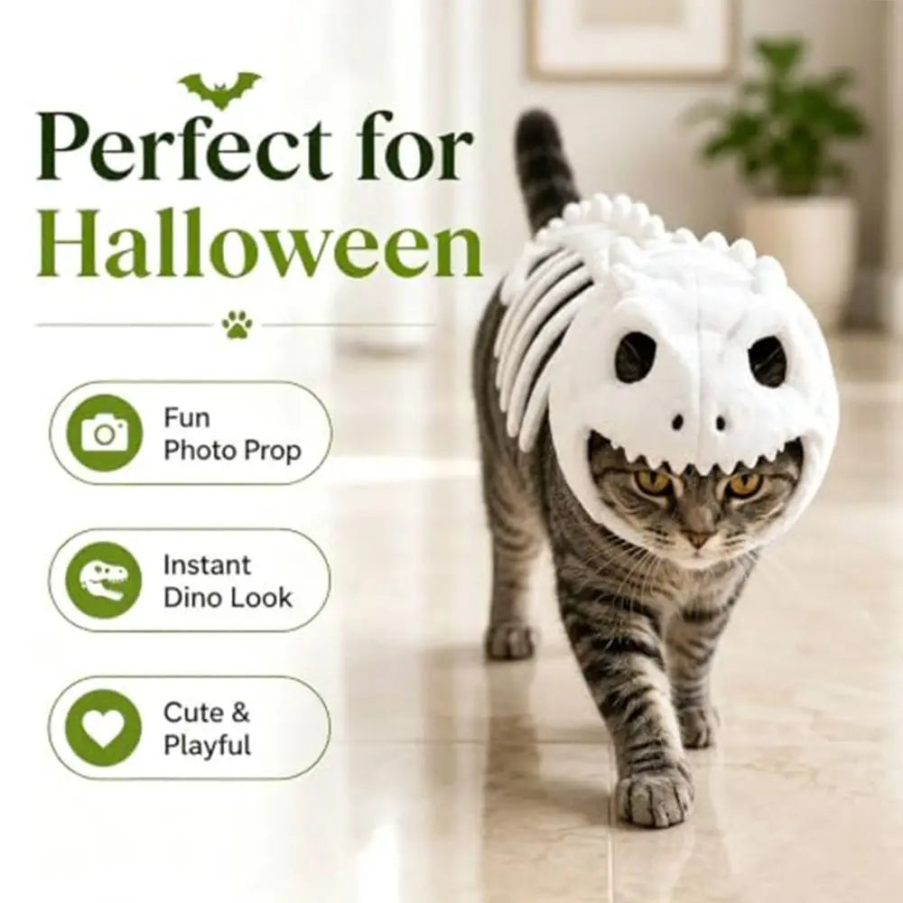 Glow-in-the-Dark Dinosaur Skeleton Pet Costume – Halloween Cat Outfit
