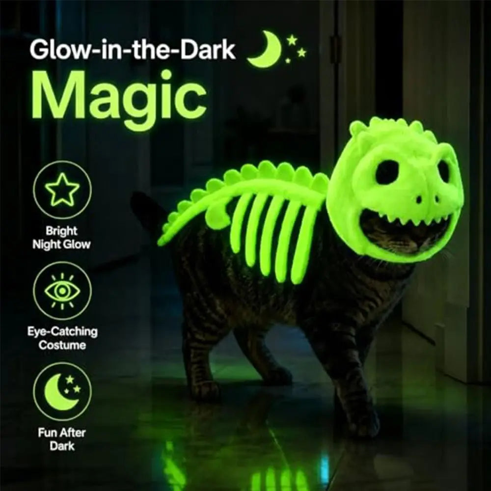 Glow-in-the-Dark Dinosaur Skeleton Pet Costume – Halloween Cat Outfit