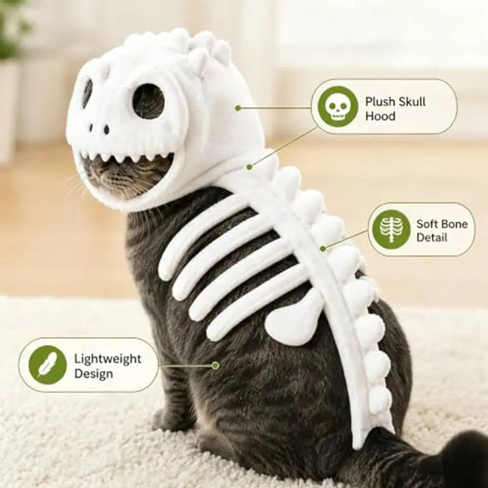 Glow-in-the-Dark Dinosaur Skeleton Pet Costume – Halloween Cat Outfit