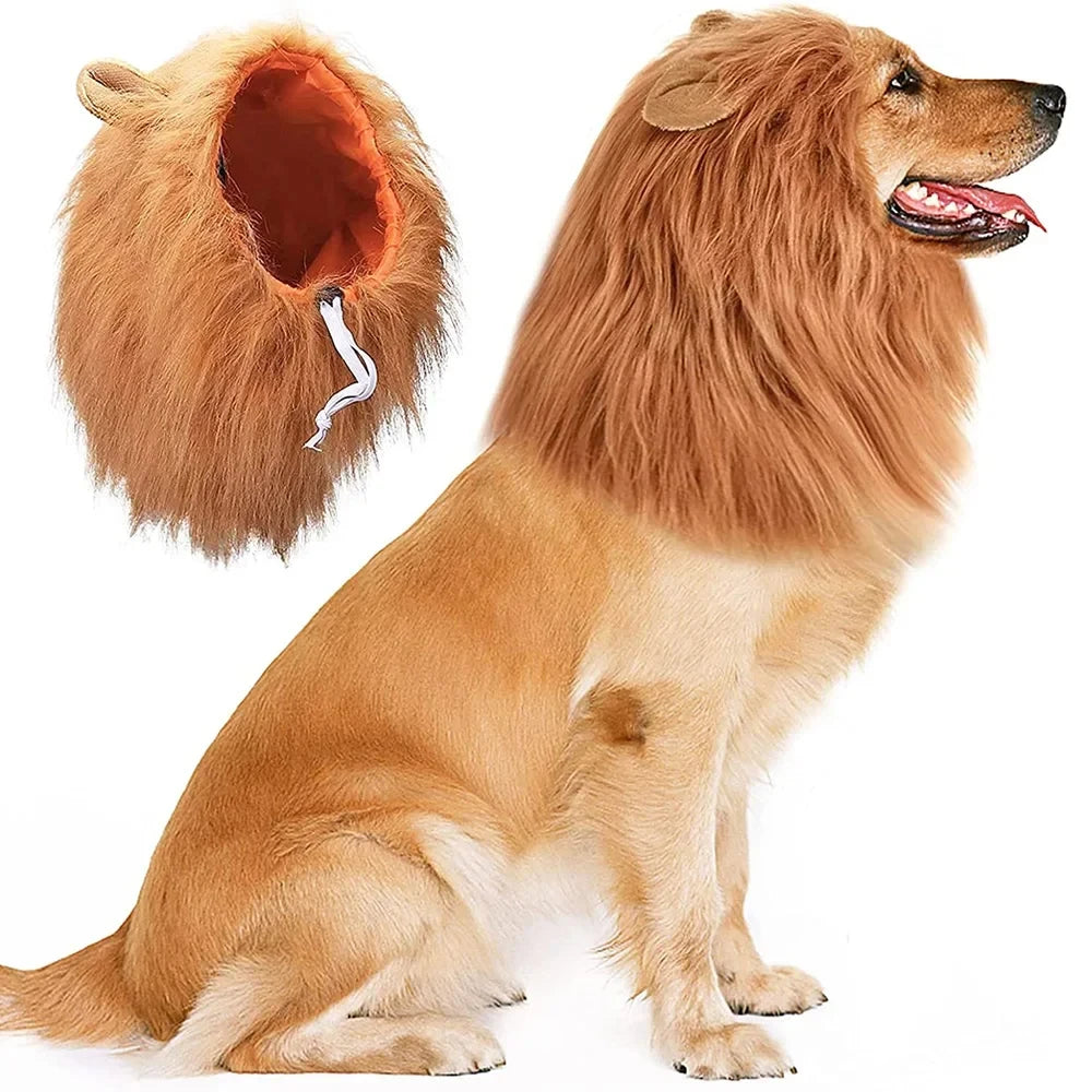 Realistic Lion Mane Pet Costume – Dog Cosplay Wig with Ears