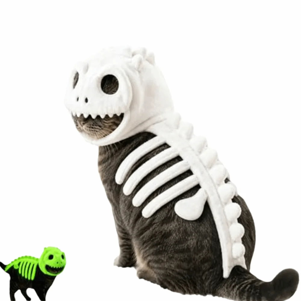 Glow-in-the-Dark Dinosaur Skeleton Pet Costume – Halloween Cat Outfit