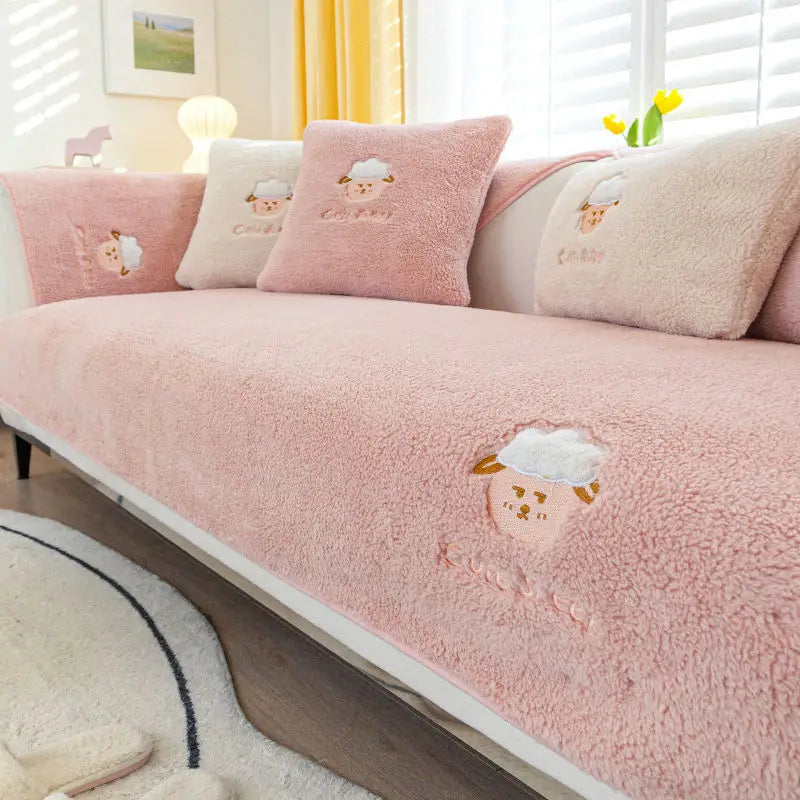 Cute Cartoon Lamb Velvet Sofa Cushion (1 Piece)