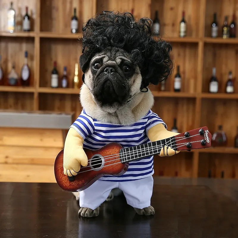 Rockstar Guitarist Pet Costume – Funny Dog & Cat Cosplay Outfit