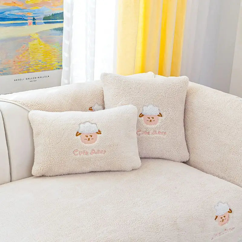 Cute Cartoon Lamb Velvet Sofa Cushion (1 Piece)
