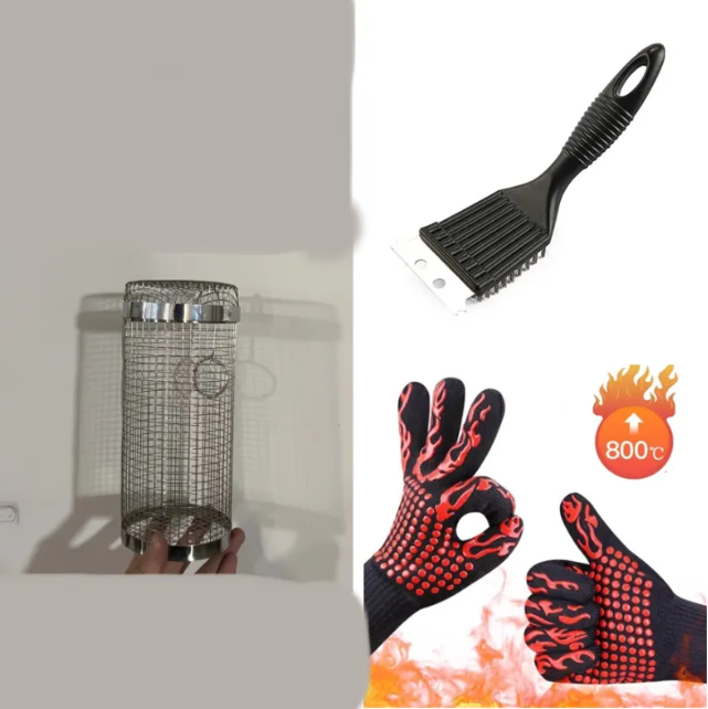 Rolling BBQ Grill Basket – Stainless Steel Mesh Grilling Cage