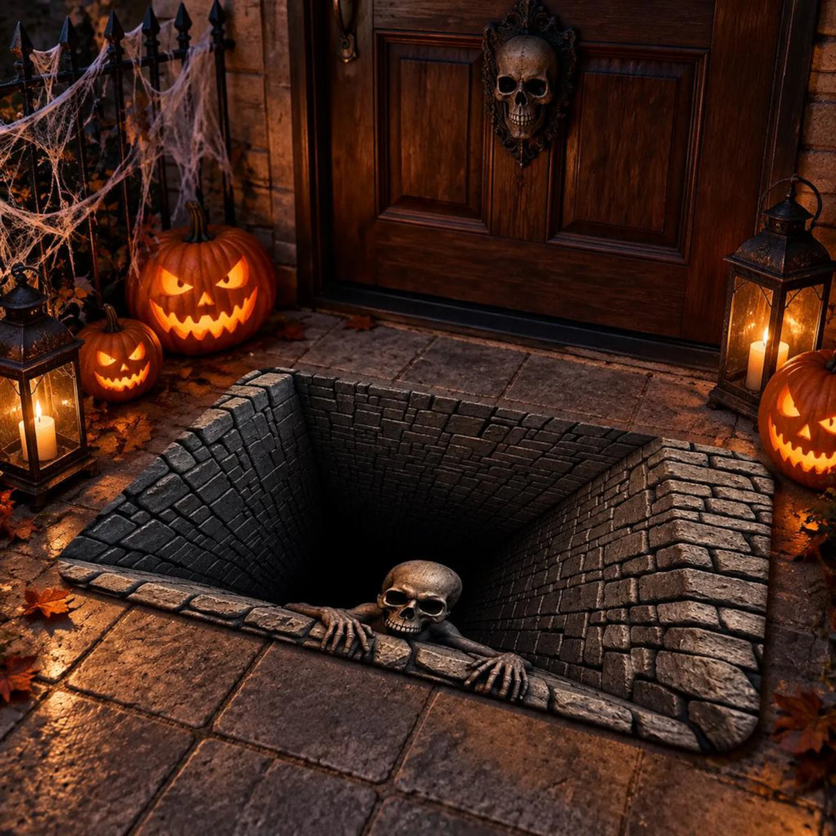 Optical Illusion Skull Pit Doormat